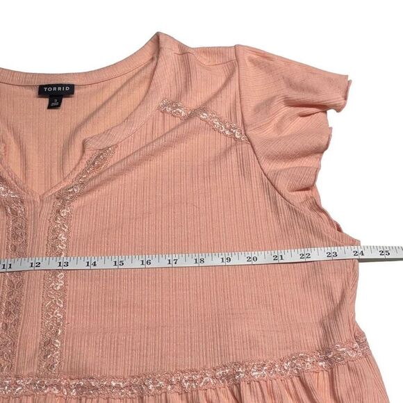 Torrid Peach Lace Trim Flowy Peasant Top N0455 - Picture 4 of 7
